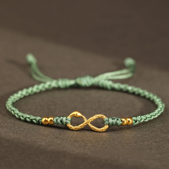Pulsera de la suerte hecha a mano con nudo infinito eterno del año de la serpiente en oro 999 con Buddha Stones - Mini serpiente de cuatro cuentas de oro 999 - Verde (circunferencia de la muñeca 14-18 cm) - image 21