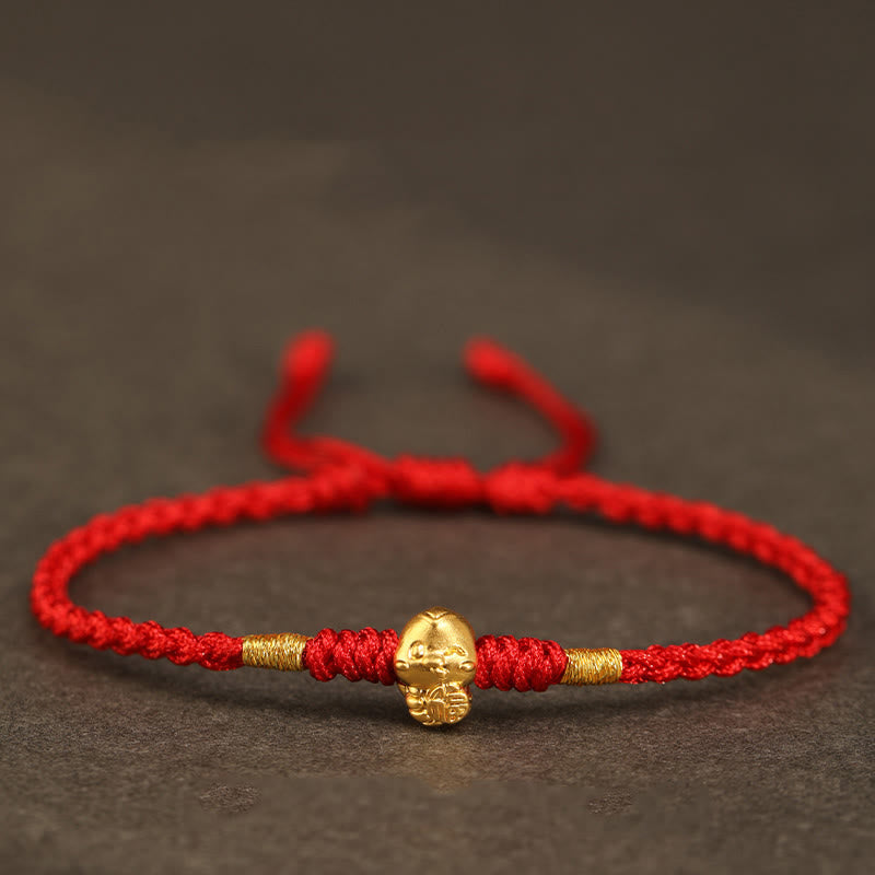 Pulsera de la suerte hecha a mano con monedas de cobre y el símbolo Fu del año de la serpiente en oro 999 con Buddha Stones