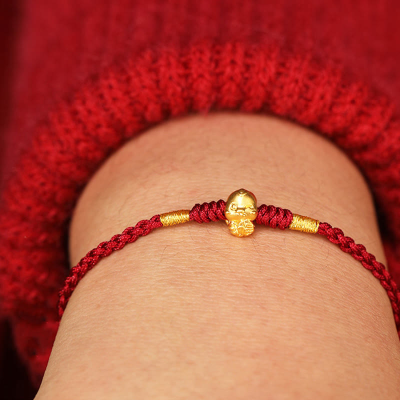 Pulsera de la suerte hecha a mano con monedas de cobre y el símbolo Fu del año de la serpiente en oro 999 con Buddha Stones