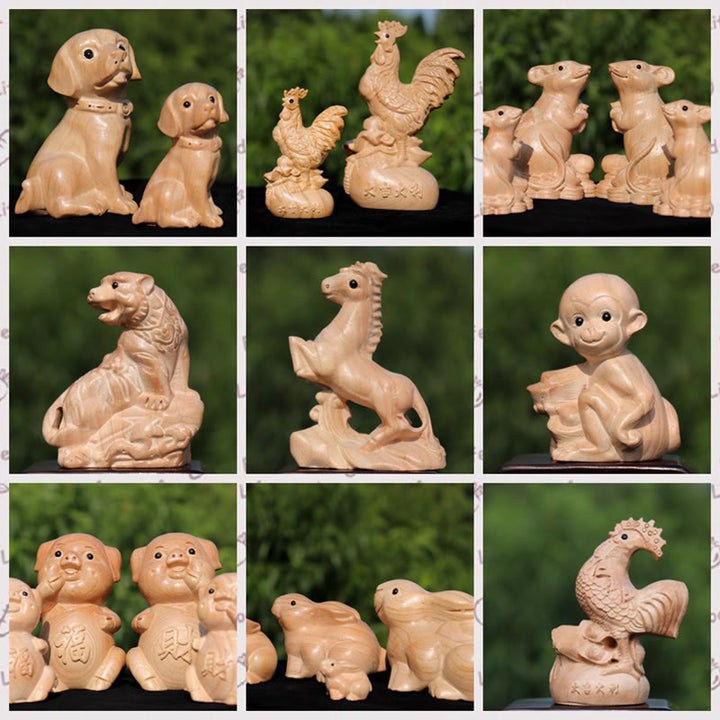 Estatua de madera de durazno con el símbolo Fu del zodiaco chino del año de la serpiente y Buddha Stones para decoración del hogar - image 2