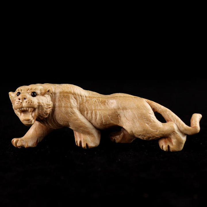 Estatua de madera de durazno con el símbolo Fu del zodiaco chino del año de la serpiente y Buddha Stones para decoración del hogar - Tigre - Altura 11,5 cm - image 12