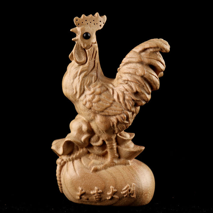 Estatua de madera de durazno con el símbolo Fu del zodiaco chino del año de la serpiente y Buddha Stones para decoración del hogar - Gallo para la buena fortuna - Altura 11,5cm - image 27