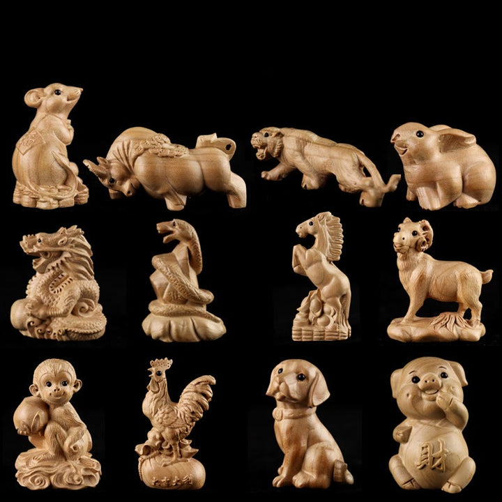 Estatua de madera de durazno con el símbolo Fu del zodiaco chino del año de la serpiente y Buddha Stones para decoración del hogar - image 33