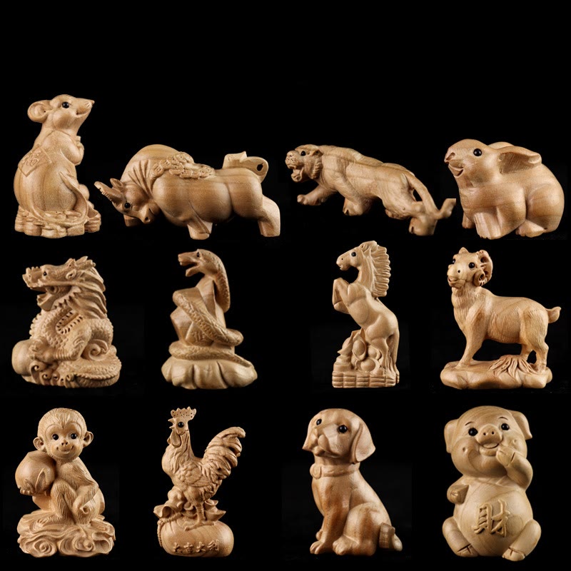 Estatua de madera de durazno con el símbolo Fu del zodiaco chino del año de la serpiente y Buddha Stones para decoración del hogar - image 34