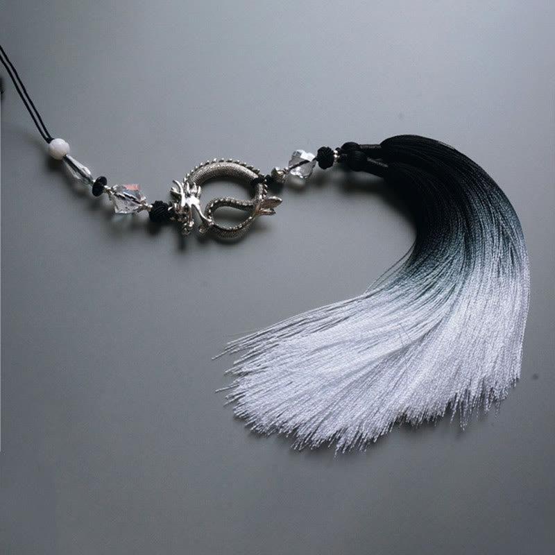 Buddha Stones Abanico plegable de bambú de mano con papel de arroz degradado en tinta blanca y negra - image 12