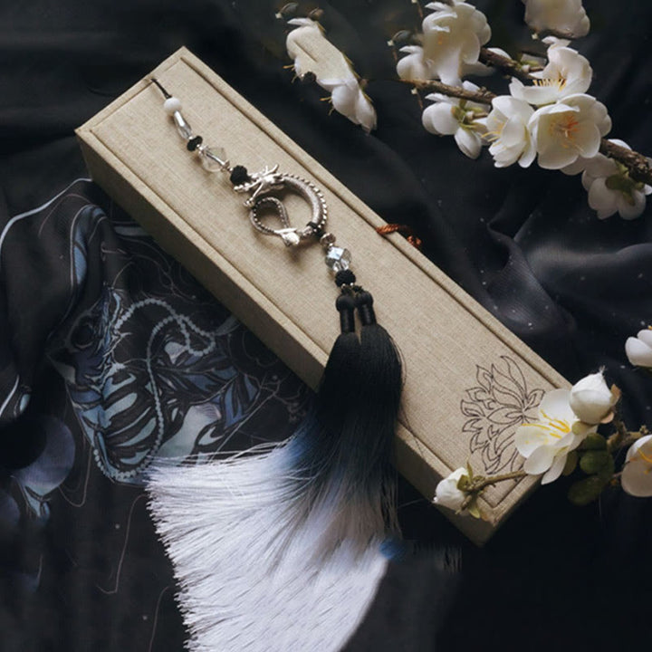 Buddha Stones Abanico plegable de bambú de mano con papel de arroz degradado en tinta blanca y negra - image 13