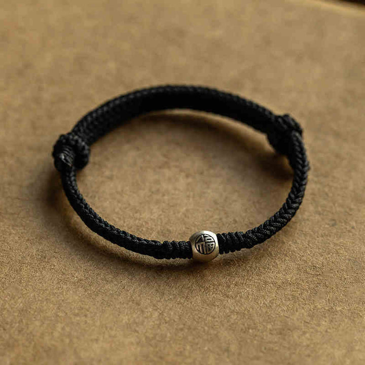 Pulsera de la suerte trenzada con cuentas Fu de plata de ley 925 y Buddha Stones hecha a mano - Cordón negro de plata de ley 925 (ajustable) - image 11