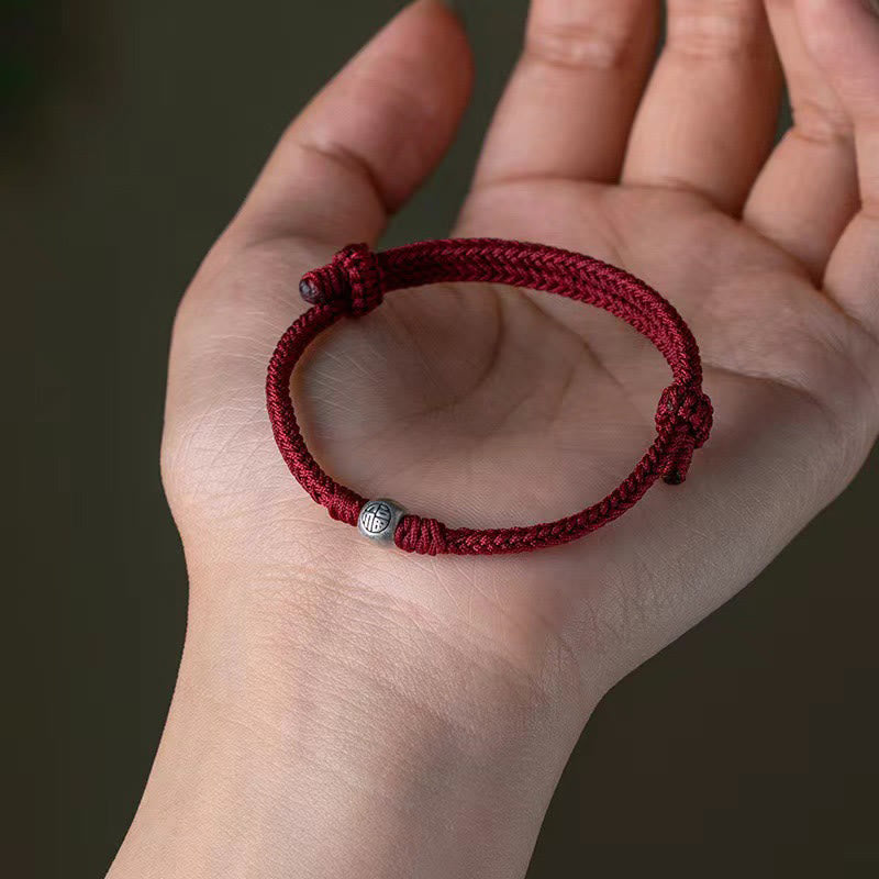 Pulsera de la suerte trenzada con cuentas Fu de plata de ley 925 y Buddha Stones hecha a mano