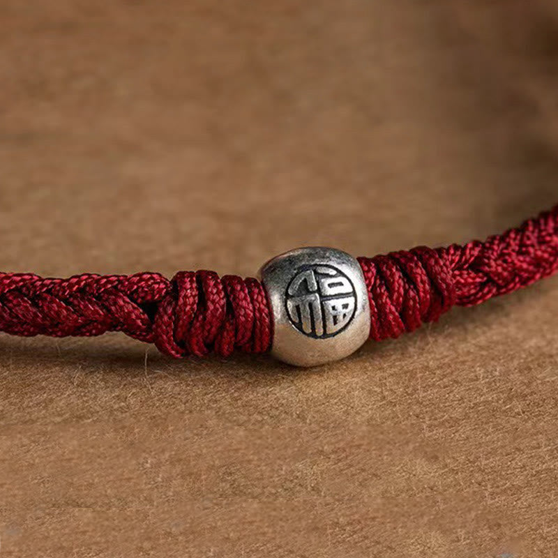 Pulsera de la suerte trenzada con cuentas Fu de plata de ley 925 y Buddha Stones hecha a mano