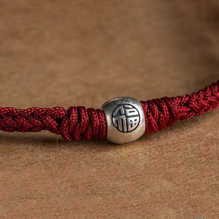 Pulsera de la suerte trenzada con cuentas Fu de plata de ley 925 y Buddha Stones hecha a mano