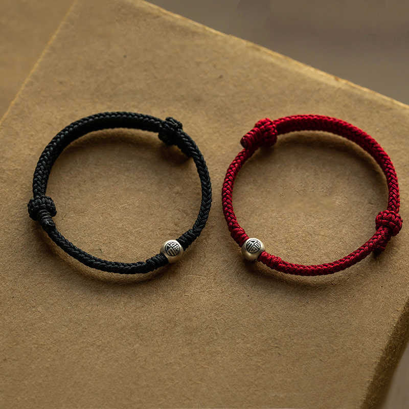 Pulsera de la suerte trenzada con cuentas Fu de plata de ley 925 y Buddha Stones hecha a mano - image 1