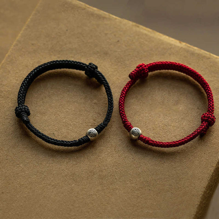 Pulsera de la suerte trenzada con cuentas Fu de plata de ley 925 y Buddha Stones hecha a mano - image 1