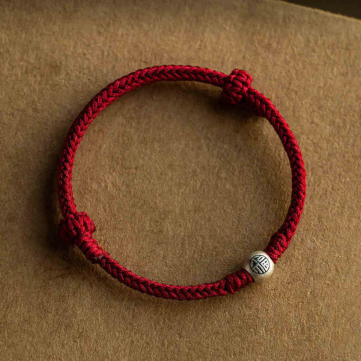 Pulsera de la suerte trenzada con cuentas Fu de plata de ley 925 y Buddha Stones hecha a mano