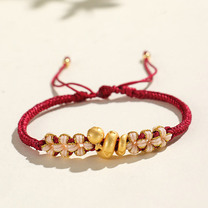 Pulsera de la suerte con forma de corazón y flor de durazno con hilo rojo del año de la serpiente en plata de ley 999 hecha a mano con Buddha Stones - image 9