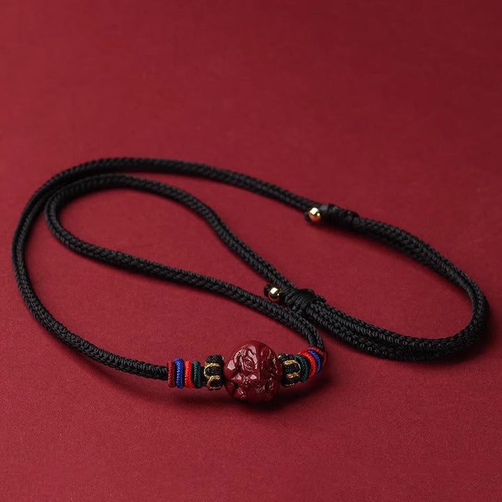 Colgante de collar con bendición de hilo negro con Buddha Stones y cinabrio del zodíaco chino - Rata de cinabrio - image 1