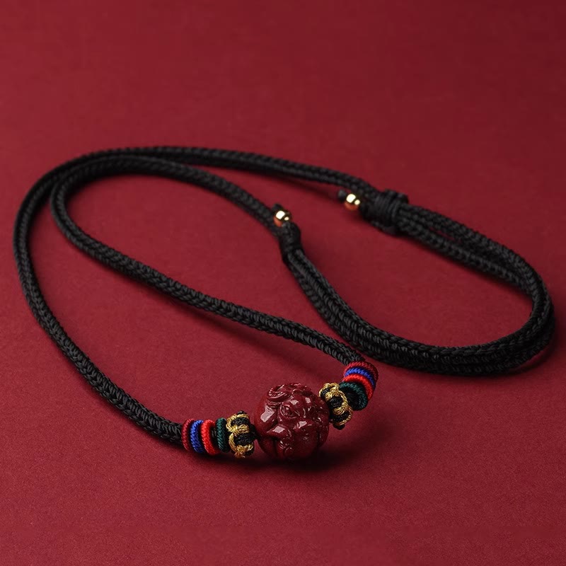 Colgante de collar con bendición de hilo negro con Buddha Stones y cinabrio del zodíaco chino - Buey de cinabrio - image 3