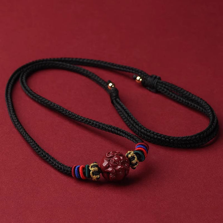 Colgante de collar con bendición de hilo negro con Buddha Stones y cinabrio del zodíaco chino - Buey de cinabrio - image 3