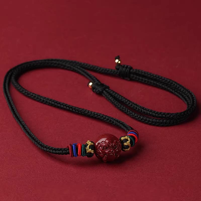 Colgante de collar con bendición de hilo negro con Buddha Stones y cinabrio del zodíaco chino - Tigre de cinabrio - image 4