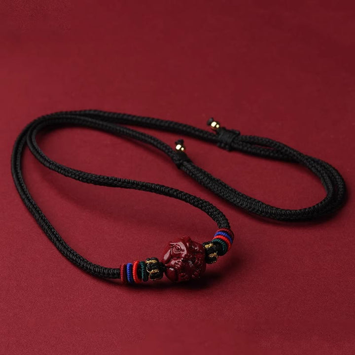 Colgante de collar con bendición de hilo negro con Buddha Stones y cinabrio del zodíaco chino - Cabra cinabrio - image 24