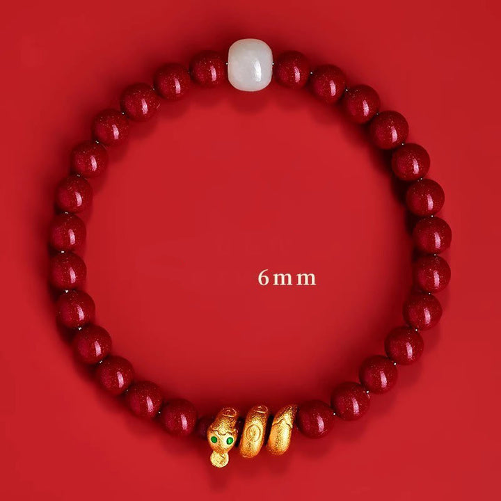 Pulsera de bendición del año de la serpiente con cuentas de cinabrio y Buddha Stones de jade hetiano