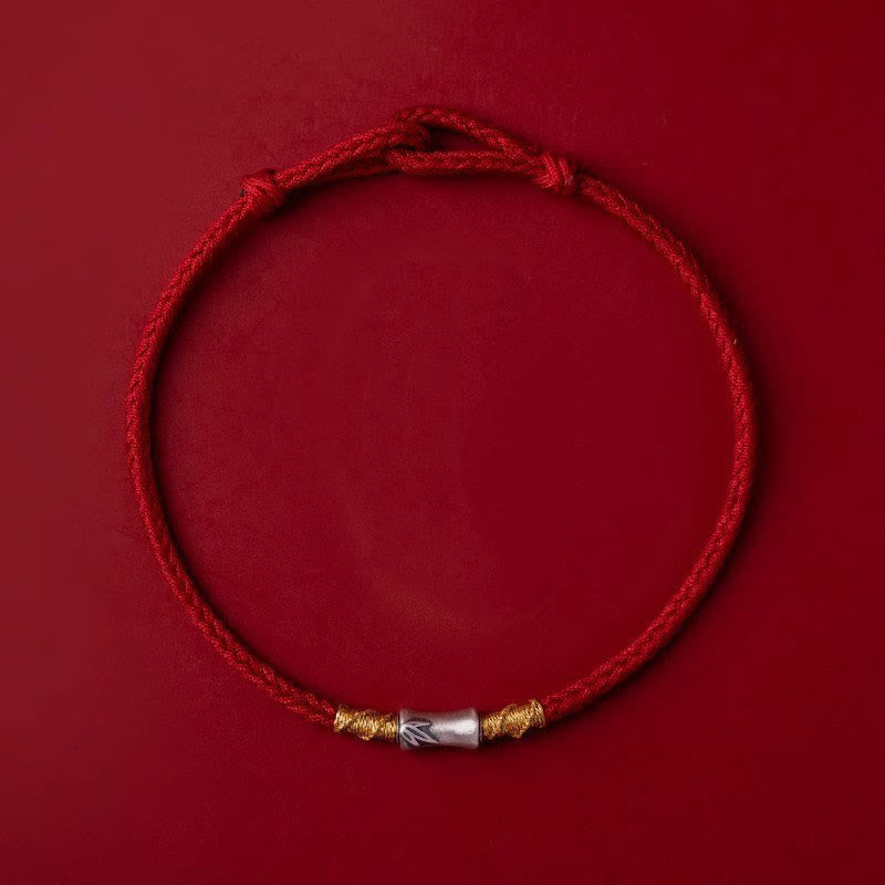 Pulsera trenzada de hilo rojo con diseño de bambú y plata de ley 925 hecha a mano con Buddha Stones - image 1