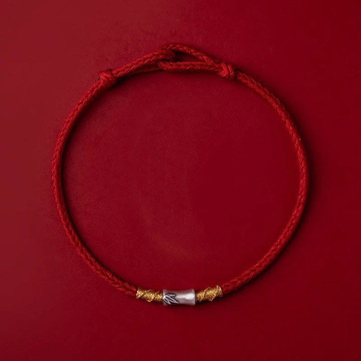 Pulsera trenzada de hilo rojo con diseño de bambú y plata de ley 925 hecha a mano con Buddha Stones - image 1