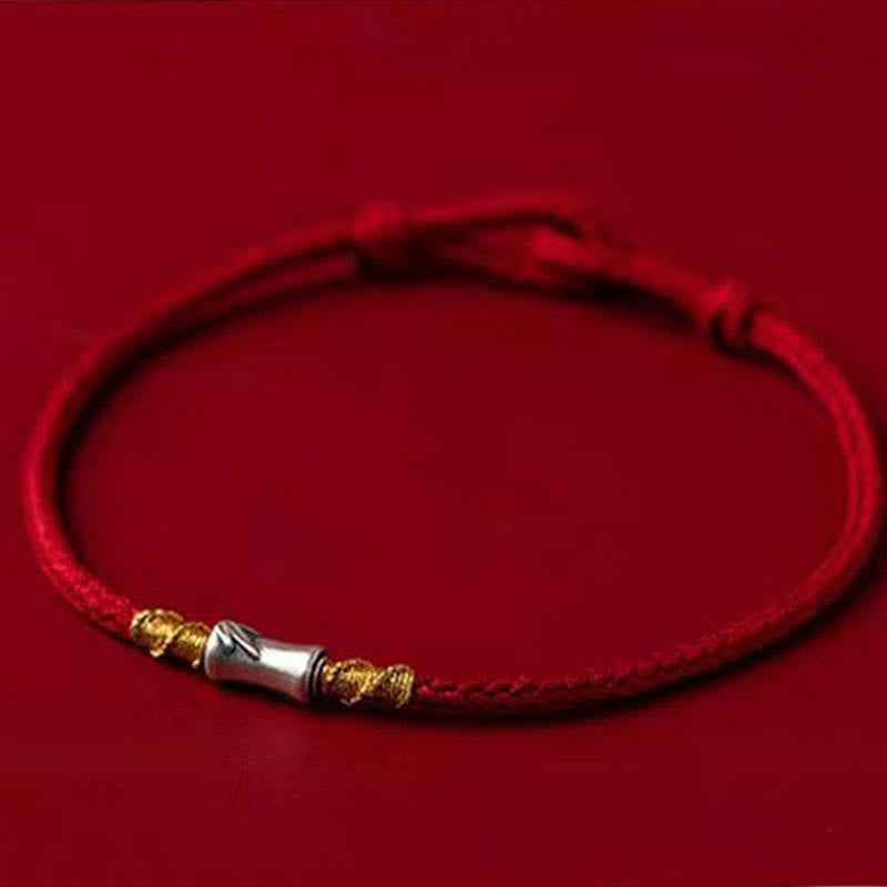 Pulsera trenzada de hilo rojo con diseño de bambú y plata de ley 925 hecha a mano con Buddha Stones - image 2