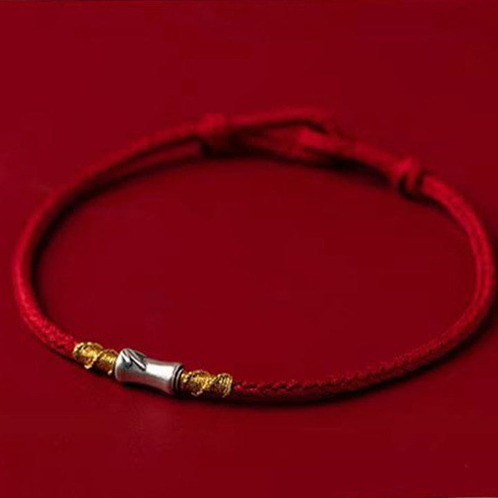 Pulsera trenzada de hilo rojo con diseño de bambú y plata de ley 925 hecha a mano con Buddha Stones - image 2