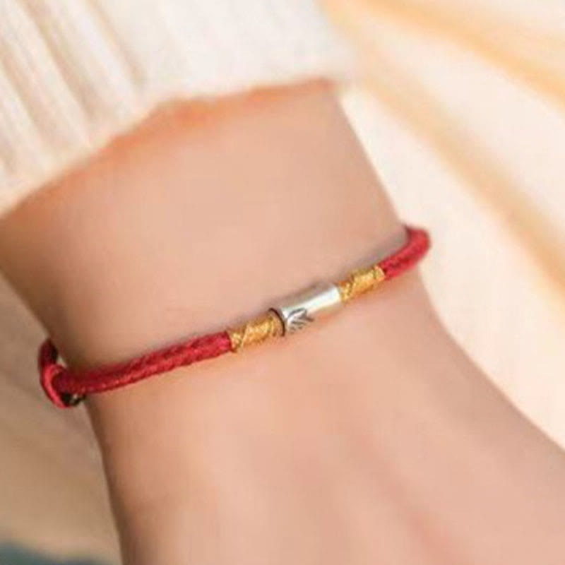 Pulsera trenzada de hilo rojo con diseño de bambú y plata de ley 925 hecha a mano con Buddha Stones - image 4