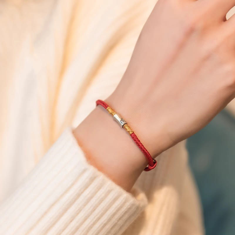 Pulsera trenzada de hilo rojo con diseño de bambú y plata de ley 925 hecha a mano con Buddha Stones - image 3