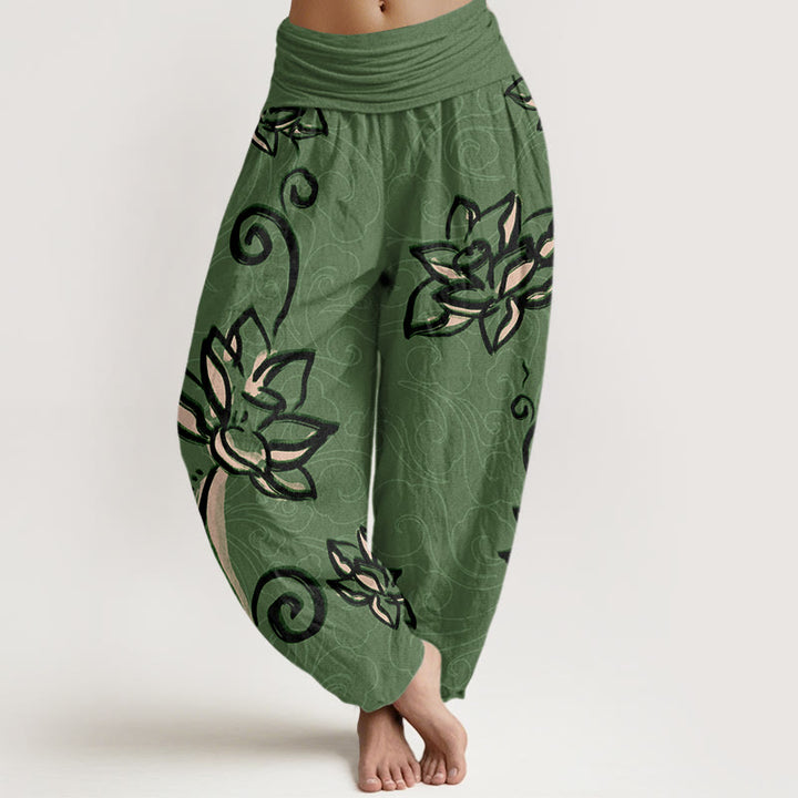 Pantalones harén con cintura elástica para mujer, diseño informal de nubes auspiciosas y Buddha Stones - Verde mar medio - US22，UK/AU26，EU54 (6XL) - image 0