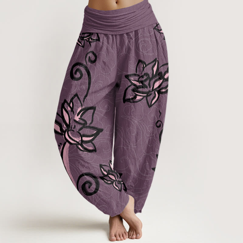 Pantalones harén con cintura elástica para mujer, diseño informal de nubes auspiciosas y Buddha Stones - Magenta oscuro - US22，UK/AU26，EU54 (6XL) - image 7