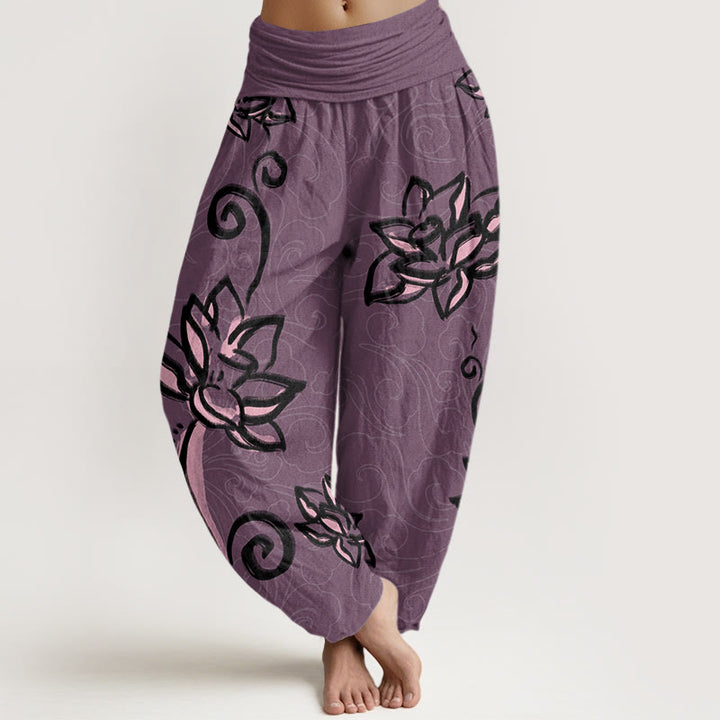 Pantalones harén con cintura elástica para mujer, diseño informal de nubes auspiciosas y Buddha Stones - Magenta oscuro - US22，UK/AU26，EU54 (6XL) - image 7