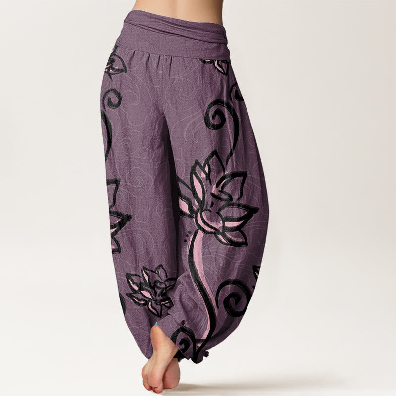 Pantalones harén con cintura elástica para mujer, diseño informal de nubes auspiciosas y Buddha Stones - image 8