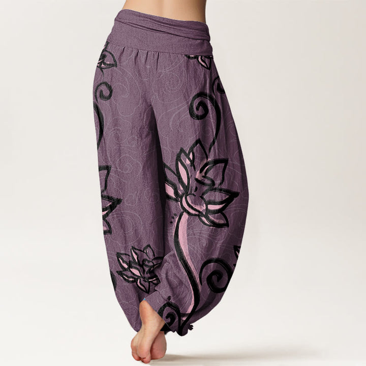 Pantalones harén con cintura elástica para mujer, diseño informal de nubes auspiciosas y Buddha Stones - image 8