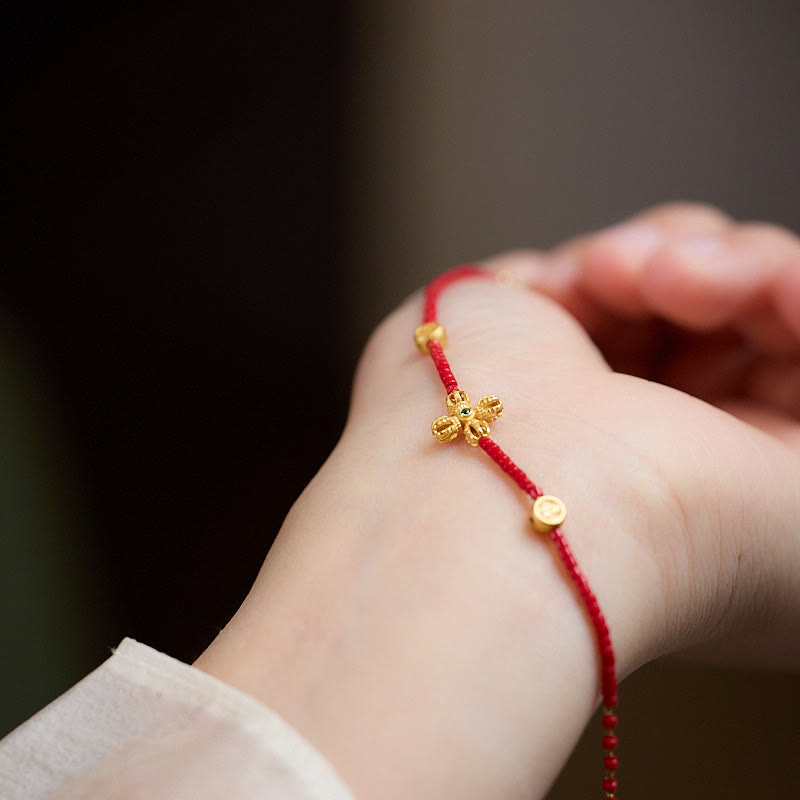 Buddha Stones 925 bañada en oro de 24 k con cuentas de cristal de Liuli y trébol de cuatro hojas PiXiu, alegría y felicidad - image 3