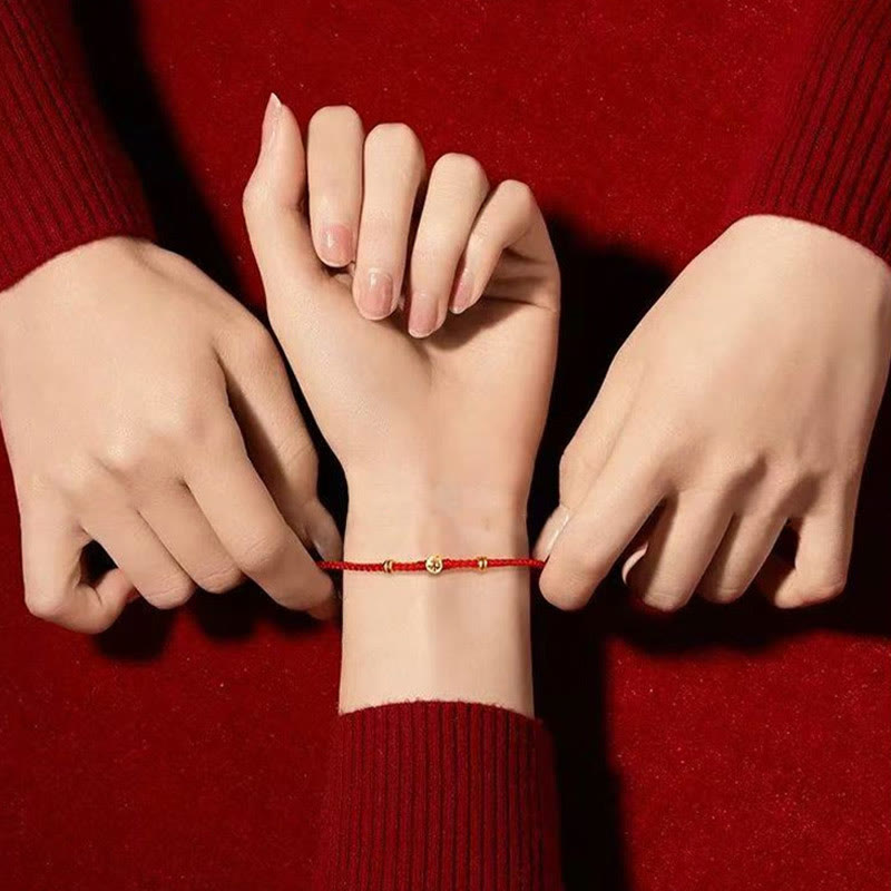 Pulsera de la suerte con el personaje Fu hecha a mano con hilo rojo trenzado y piedras de Buddha Stones en plata de ley 925 - image 9
