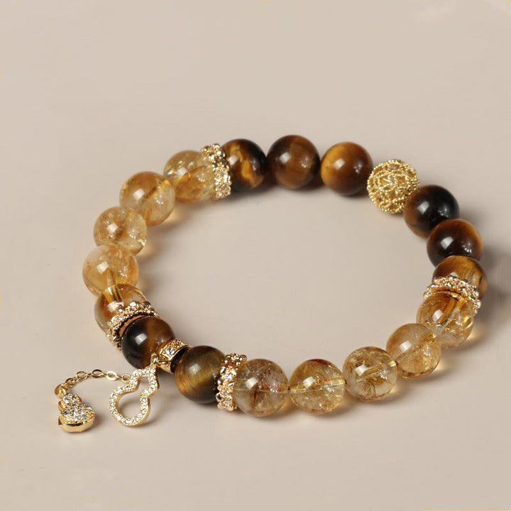 Pulsera de fuerza con calabaza de la suerte y cuentas de citrino y ojo de tigre natural de Buddha Stones