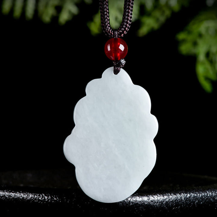 Colgante de collar con zorro de nueve colas de jade natural y Buddha Stones