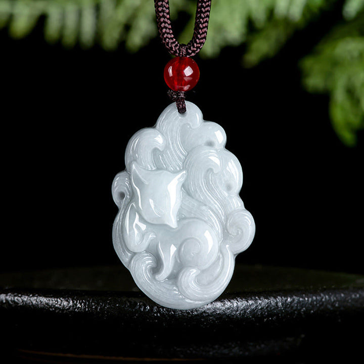 Colgante de collar con zorro de nueve colas de jade natural y Buddha Stones