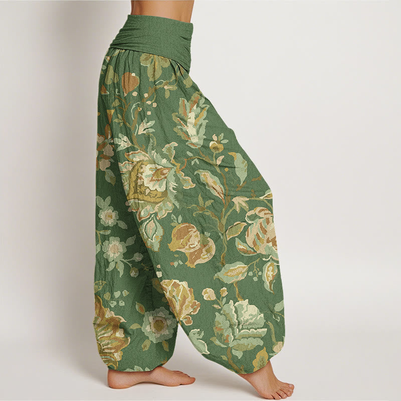 Pantalones harén con cintura elástica para mujer, diseño informal con flores y capullos en flor y Buddha Stones - image 6
