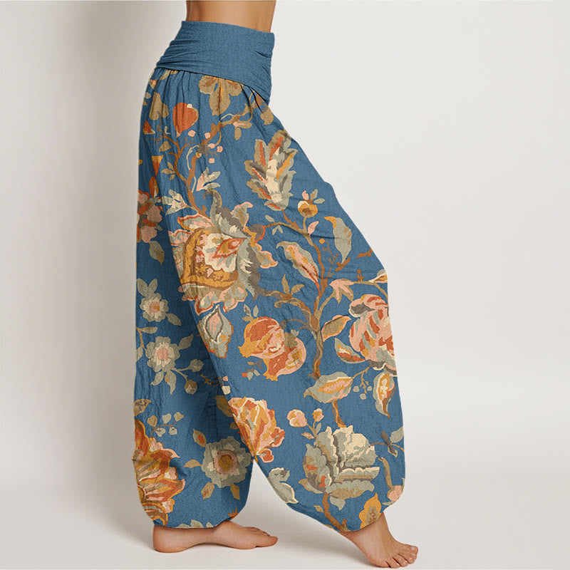 Pantalones harén con cintura elástica para mujer, diseño informal con flores y capullos en flor y Buddha Stones - image 9