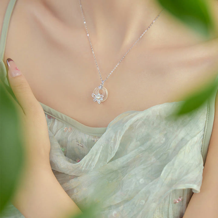 Colgante de plata de ley 999 con forma de loto y hebilla de paz con Buddha Stones y calcedonia - image 8