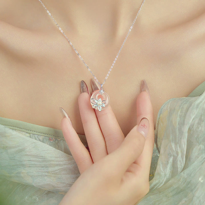 Colgante de plata de ley 999 con forma de loto y hebilla de paz con Buddha Stones y calcedonia - image 10