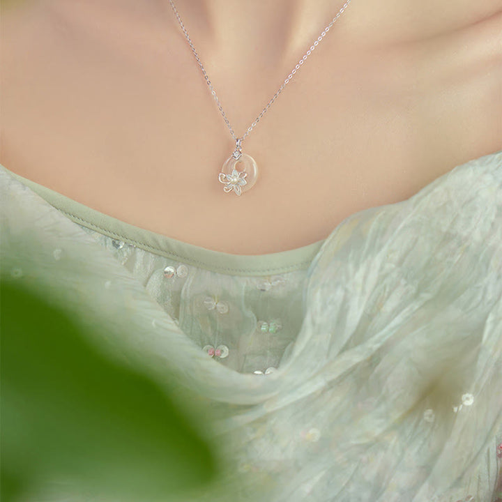 Colgante de plata de ley 999 con forma de loto y hebilla de paz con Buddha Stones y calcedonia - image 11