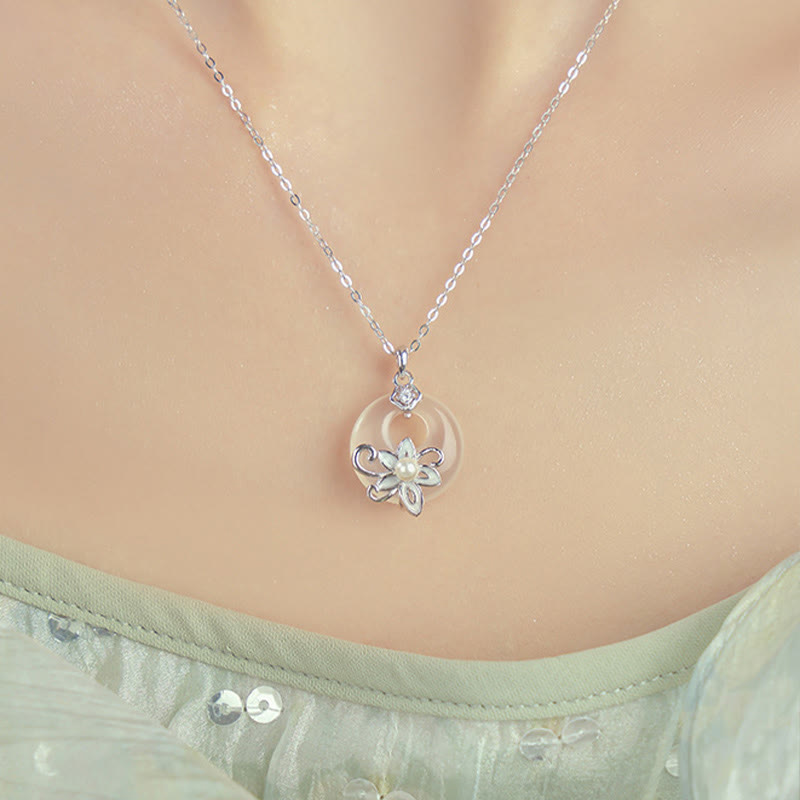 Colgante de plata de ley 999 con forma de loto y hebilla de paz con Buddha Stones y calcedonia - image 4