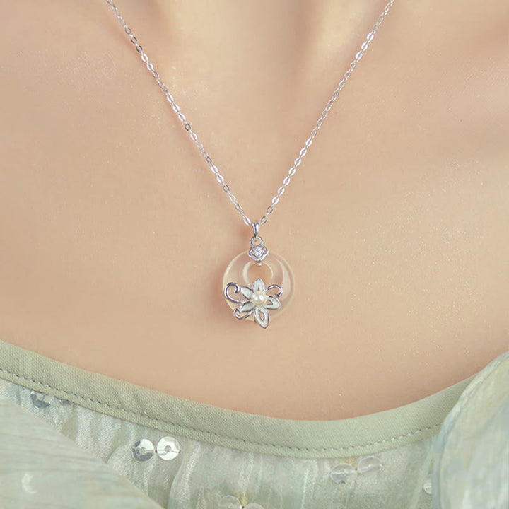 Colgante de plata de ley 999 con forma de loto y hebilla de paz con Buddha Stones y calcedonia - image 4