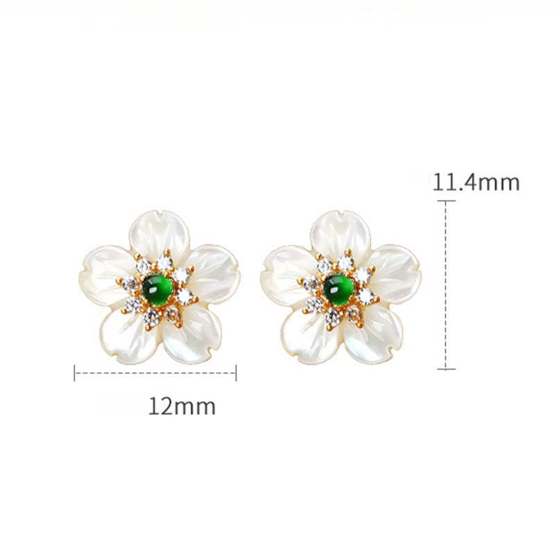 Pendientes de bendición de flor de jade con piedra Tridacna de plata de ley 925 de Buddha Stones