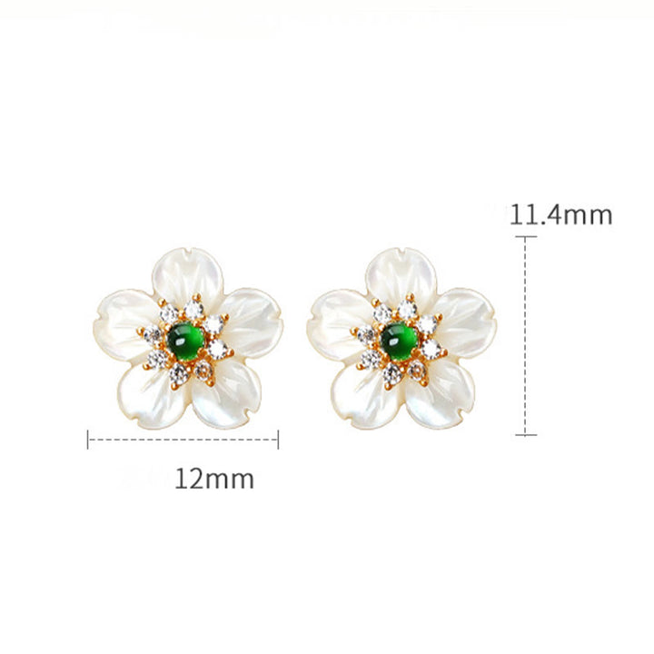 Pendientes de bendición de flor de jade con piedra Tridacna de plata de ley 925 de Buddha Stones