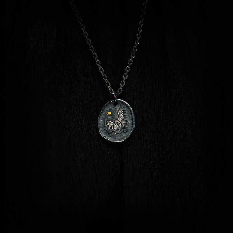 Collar con colgante de equilibrio de nubes auspiciosas y grullas de oro de 24 k y plata de ley 999 con Buddha Stones - image 1